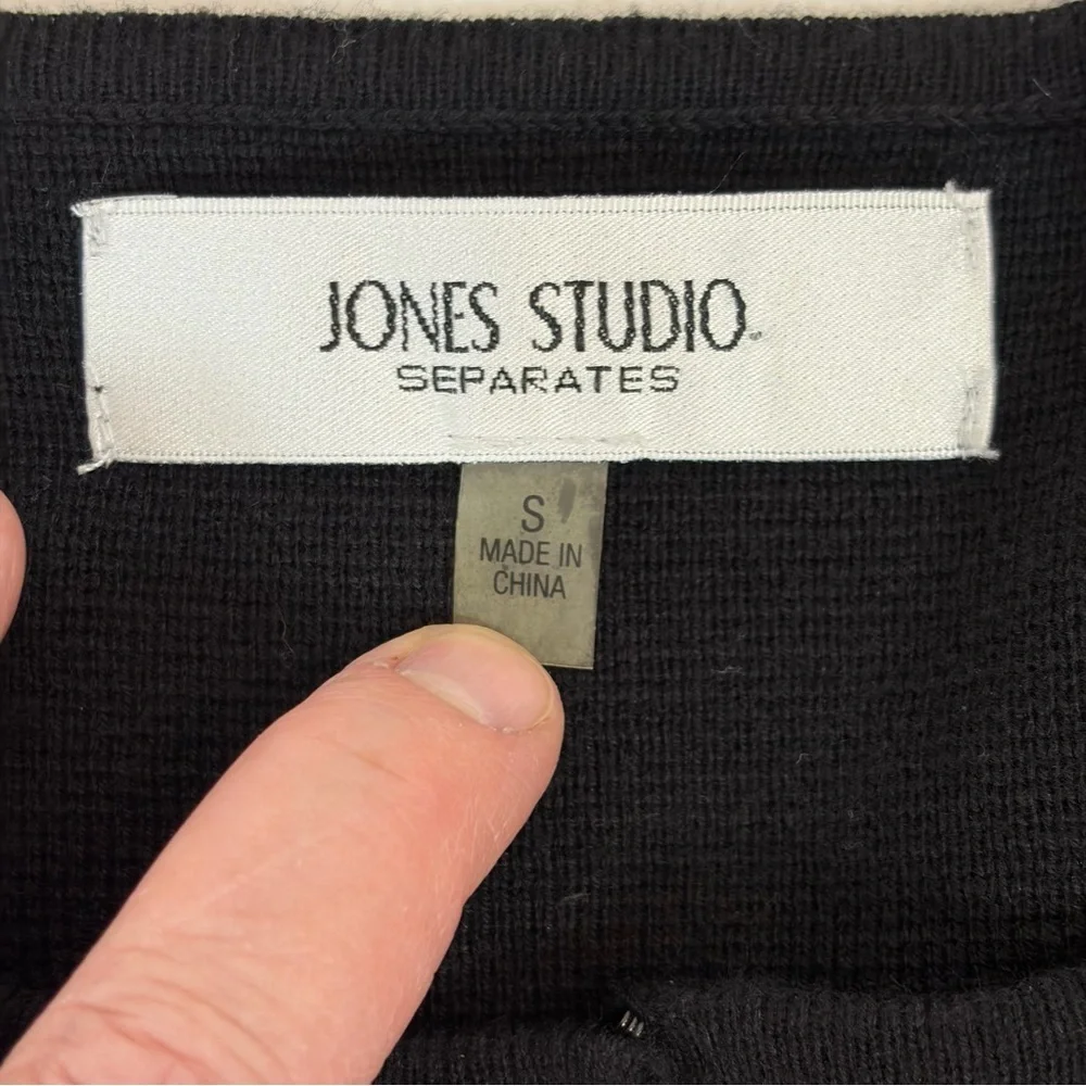 Jones Studio Colorblock Open Front Cardigan Sweater Black Red Ivory Small - Picture 2 of 7